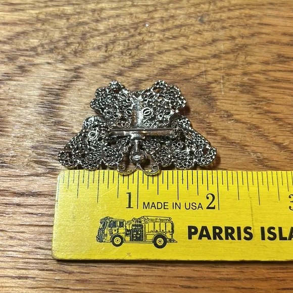 Silver-tone Filigree Blue Rhinestone Eyes Butterfly Brooch👠 - Picture 15 of 17